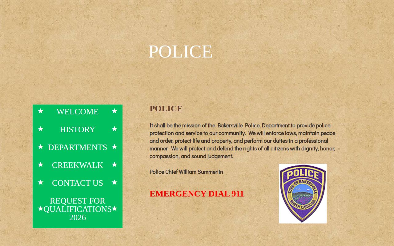Bakersville Police source for recent arrest record routing