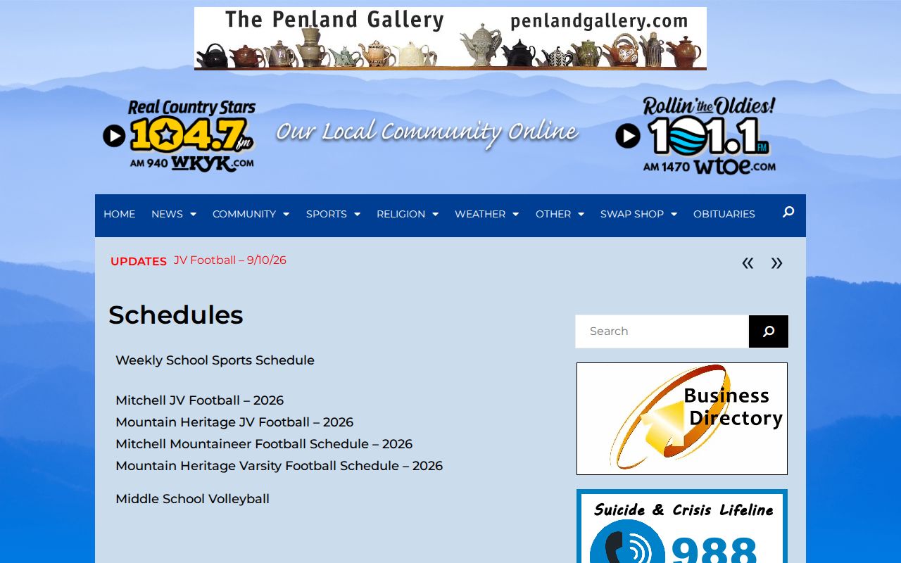 Our Local Community Online schedules and archive page used to locate dated Mitchell Sheriff reports