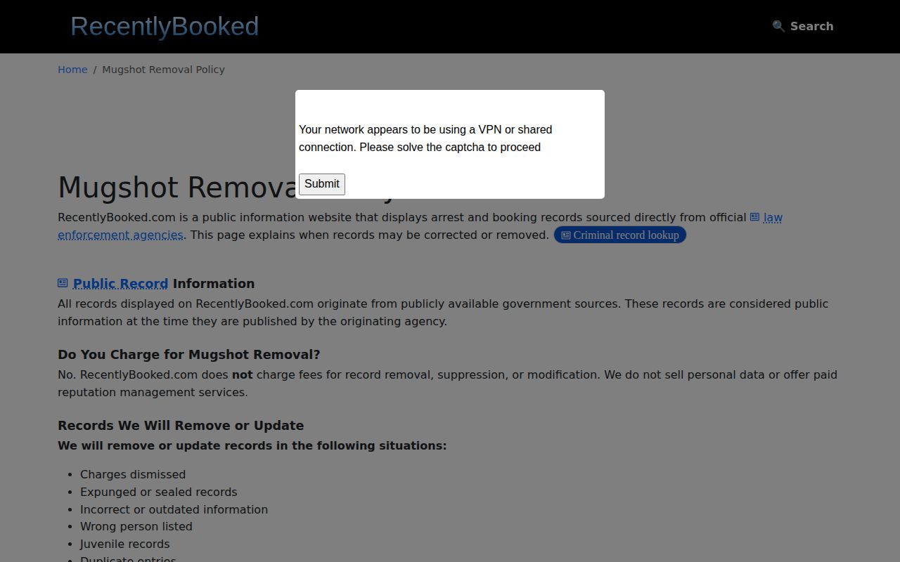 RecentlyBooked free correction and removal policy